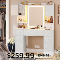 Sikaic Makeup Vanity LED Makeup Vanity with Mirror and Outlet White White / Modern
