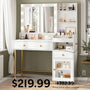 Sikaic Makeup Vanity LED Makeup Vanity with Mirror Charging Station White White / Particle Board / Modern