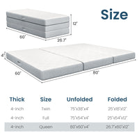 Sikaic Mattress Trifold Mattress Full Size 4 Inch Foldable Memory Foam Mattress White White / High Density Foam&Memory Foam / Full