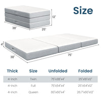 Sikaic Mattress Trifold Mattress Twin Size 4 Inch Foldable Memory Foam Mattress White White / High Density Foam&Memory Foam / Twin