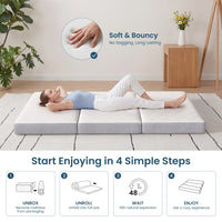 Sikaic Mattress Trifold Mattress Twin Size 4 Inch Foldable Memory Foam Mattress White White / High Density Foam&Memory Foam / Twin