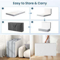Sikaic Mattress Trifold Mattress Twin Size 4 Inch Foldable Memory Foam Mattress White White / High Density Foam&Memory Foam / Twin