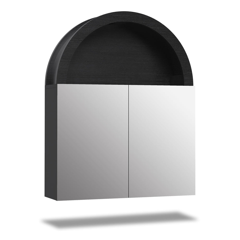 Sikaic Medicine Cabinet Arched Bathroom Wall Cabinet with High Gloss Mirror Black Black / Engineered Wood / Modern
