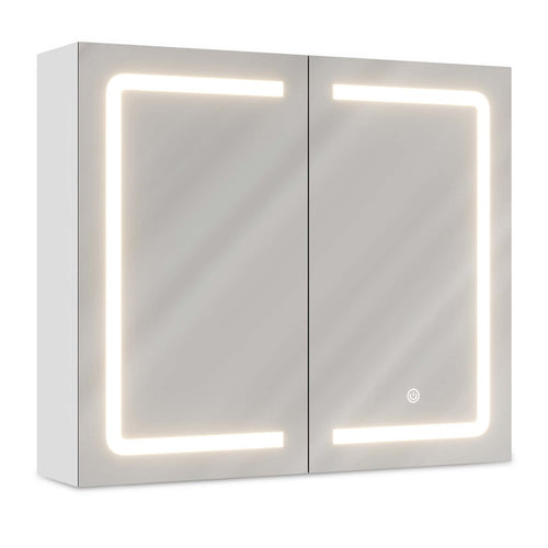 Sikaic Medicine Cabinet LED 2 Doors Wall Mounted Medicine Cabinet with Mirror White White / Glass / Modern