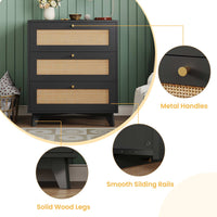 Sikaic Nightstand Rattan Nightstand with Charging Station Black Black / Engineered Wood / Bohemian