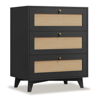 Sikaic Nightstand Rattan Nightstand with Charging Station Black Black / Engineered Wood / Bohemian