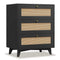 Sikaic Nightstand Rattan Nightstand with Charging Station Black Black / Engineered Wood / Bohemian
