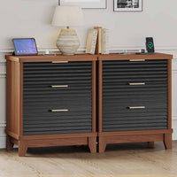 Sikaic Nightstand 2PCS Fluted Nightstand with Charging Station and 3 Drawers Black Black / Engineered Wood / Mid Century