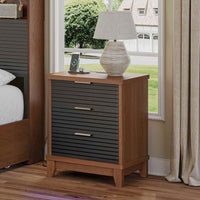 Sikaic Nightstand Fluted Nightstand with Charging Station and 3 Drawers Black Black / Engineered Wood / Mid Century