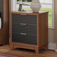 Sikaic Nightstand Fluted Nightstand with Charging Station and 3 Drawers Black Black / Engineered Wood / Mid Century