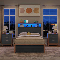 Sikaic Nightstand Fluted Nightstand with Charging Station and 3 Drawers Black Black / Engineered Wood / Mid Century