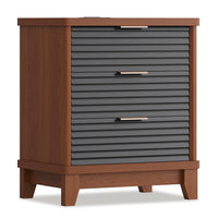 Sikaic Nightstand Fluted Nightstand with Charging Station and 3 Drawers Black Black / Engineered Wood / Mid Century