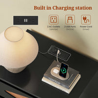 Sikaic Nightstand Nightstand with Charging Station Black Black / Engineered Wood / Mid Century