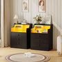 Sikaic Nightstand 2PCS LED Nightstand with 3 Storage Drawers Black Black / Engineered Wood / Modern