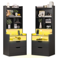 Sikaic Nightstand 2PCS LED Nightstand with Bookshelf Black Black / Engineered Wood / Modern