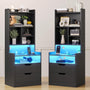 Sikaic Nightstand 2PCS LED Nightstand with Bookshelf Charging Station Black Black / Engineered Wood / Modern