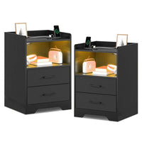 Sikaic Nightstand 2PCS LED Nightstands with Storage Drawers Black Black / Engineered Wood / Modern