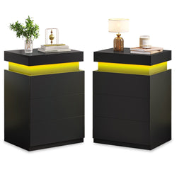 Sikaic Nightstand 2PCS Nightstand with LED Lights Charging Station Black Black / Engineered Wood / Modern