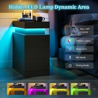 Sikaic Nightstand End Table with Sliding Top and Charging Station Black Black / Engineered Wood / Modern