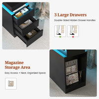 Sikaic Nightstand End Table with Sliding Top and Charging Station Black Black / Engineered Wood / Modern