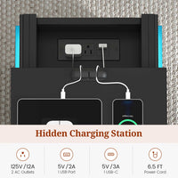 Sikaic Nightstand End Table with Sliding Top and Charging Station Black Black / Engineered Wood / Modern