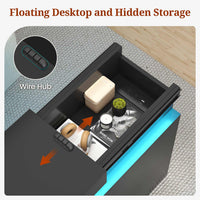 Sikaic Nightstand End Table with Sliding Top and Charging Station Black Black / Engineered Wood / Modern