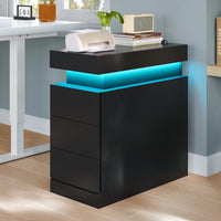 Sikaic Nightstand End Table with Sliding Top and Charging Station Black Black / Engineered Wood / Modern