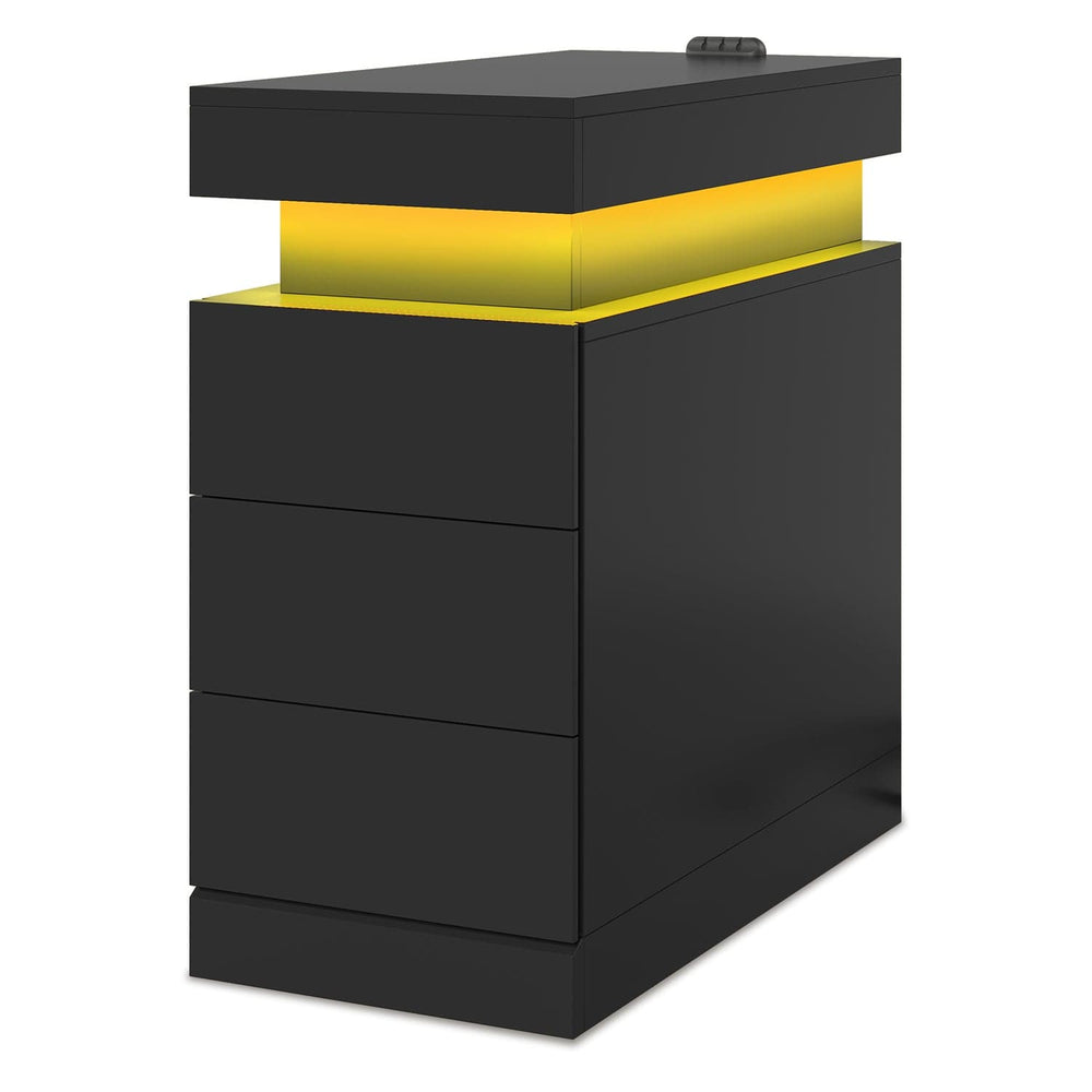 Sikaic Nightstand End Table with Sliding Top and Charging Station Black Black / Engineered Wood / Modern