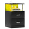Sikaic Nightstand LED 2 Drawers Nightstand with Charging Station Black Black / Engineered Wood / Modern