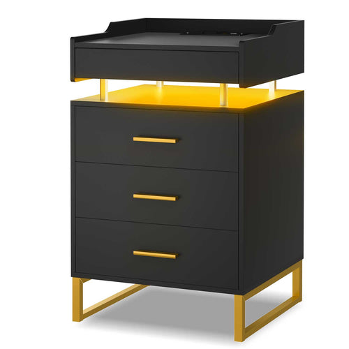 Sikaic Nightstand LED Nightstand Black and Gold Black / Engineered Wood / Modern