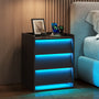 Sikaic Nightstand LED Nightstand with Charging Station and 3 Drawers Black Black / Engineered Wood / Modern