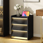 Sikaic Nightstand LED Nightstand with Charging Station and 3 Drawers Black Black / Engineered Wood / Modern