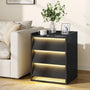 Sikaic Nightstand LED Nightstand with Charging Station and 3 Drawers Black Black / Engineered Wood / Modern