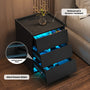 Sikaic Nightstand LED Nightstand with Charging Station and 3 Drawers Black Black / Engineered Wood / Modern