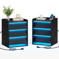 Sikaic Nightstand LED Nightstand with Charging Station and 3 Drawers Black Black / Engineered Wood / Modern