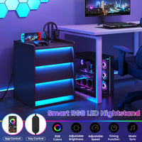 Sikaic Nightstand LED Nightstand with Charging Station and 3 Drawers Black Black / Engineered Wood / Modern