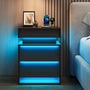 Sikaic Nightstand LED Nightstand with Charging Station and Sliding Top Black Black / Engineered Wood / Modern