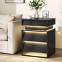 Sikaic Nightstand LED Nightstand with Charging Station and Sliding Top Black Black / Engineered Wood / Modern