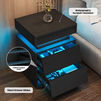 Sikaic Nightstand LED Nightstand with Charging Station and Sliding Top Black Black / Engineered Wood / Modern