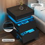 Sikaic Nightstand LED Nightstand with Charging Station and Sliding Top Black Black / Engineered Wood / Modern
