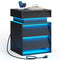 Sikaic Nightstand LED Nightstand with Charging Station and Sliding Top Black Black / Engineered Wood / Modern