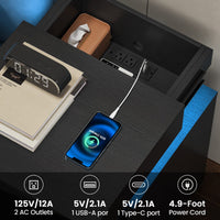 Sikaic Nightstand LED Nightstand with Charging Station and Sliding Top Black Black / Engineered Wood / Modern
