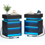 Sikaic Nightstand LED Nightstand with Charging Station and Sliding Top Black Black / Engineered Wood / Modern