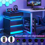 Sikaic Nightstand LED Nightstand with Charging Station and Sliding Top Black Black / Engineered Wood / Modern