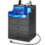 Sikaic Nightstand LED Nightstand with Hutch Drawers Charging Station Black