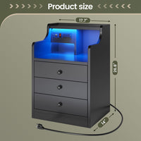 Sikaic Nightstand LED Nightstand with Hutch Drawers Charging Station Black