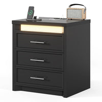 Sikaic Nightstand Nightstand with 3 Drawers and Led Lights Black Black / Engineered Wood / Modern