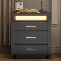 Sikaic Nightstand Nightstand with 3 Drawers and Led Lights Black Black / Engineered Wood / Modern