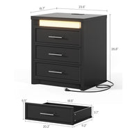Sikaic Nightstand Nightstand with 3 Drawers and Led Lights Black Black / Engineered Wood / Modern