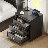 Sikaic Nightstand Nightstand with 3 Drawers and Led Lights Black Black / Engineered Wood / Modern